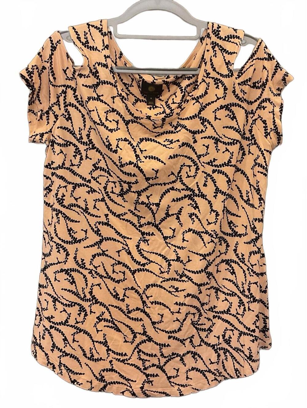 JM Collection Womens Round Neck Short Sleeve Cold Shoulder Tunic Size M